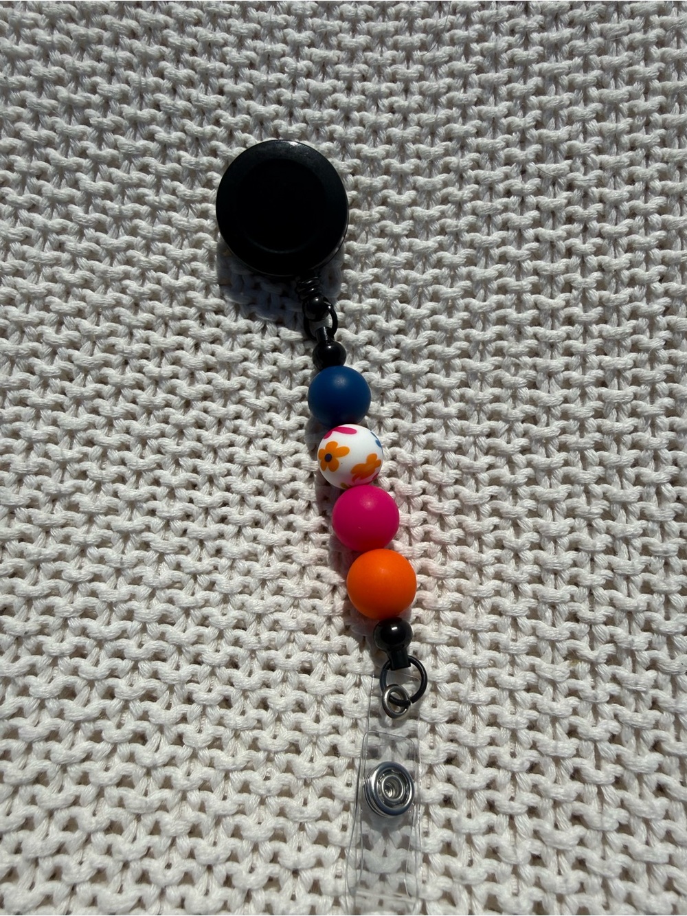 Beaded Badge Reel - Multicolor Floral & Navy